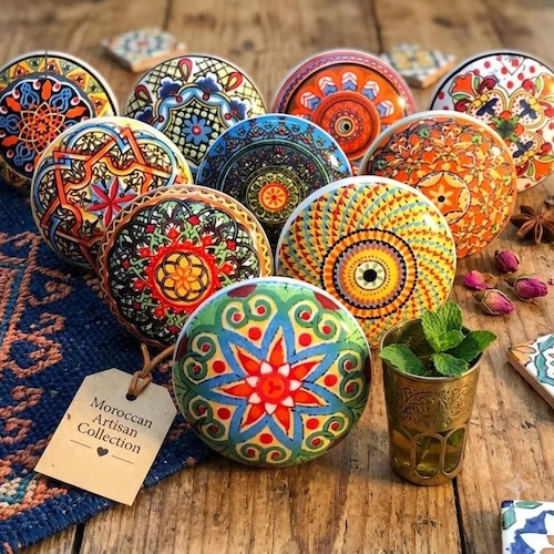 Ensemble de 2/4/6/8/10/12/14/16/18/20/22/24 boutons de tiroir multicolores The Original Marrakesh, mosaïque en céramique, céramique