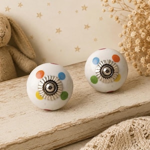 Bouton de tiroir peint à la main à pois multicolores bouton en céramique à pois bouton de meuble poignée de garde-robe poignées de meuble boutons pour chambre d'enfant
