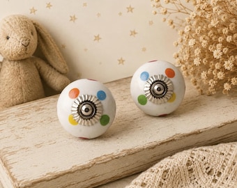 Polka dots multicoloured spotted hand painted drawer knob dotted ceramic knob cabinet knob wardrobe handle cabinet handles knobs for nursery