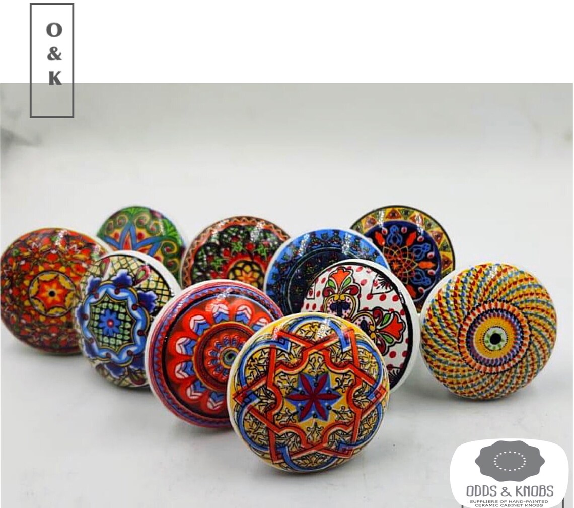 Moroccan mosaic drawer knob multicoloured ceramic knob Etsy