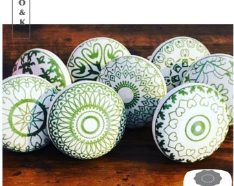 Green and white ceramic drawer knob positive mandala mosaic ceramic cabinet knob wardrobe handles set of 2/4/6/8/10/12/14/16/18/20/22/24