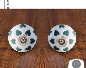 Etched white green drawer knob white hearts cream stone ceramic knob cabinet knob wardrobe handles knobs and pull sets of 2/4/6/8/10/12