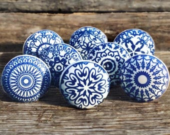 Compass Blue And White Ceramic Knob / Dresser Drawer Knob
