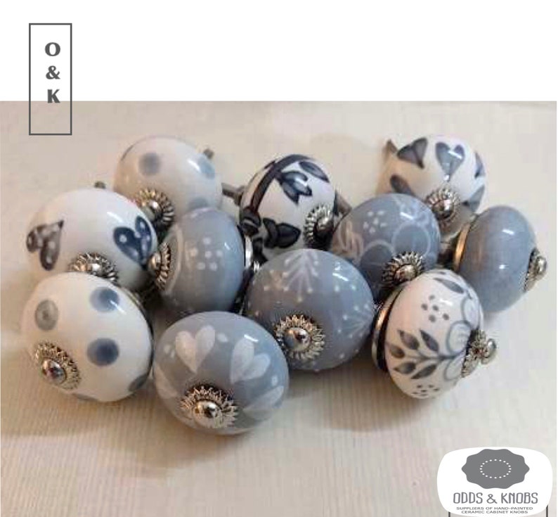 Vintage Style Smokey Grey and White Ceramic Knobs Grey Etsy UK
