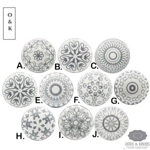 Grey and white positive ceramic door knobs mandala handcrafted knobs mosaic vintage cabinet knobs drawer knobs cupboard handles cabinet knob