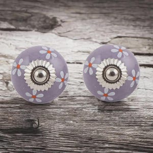Viola drawer knobs purple and white ceramic knob purple floral lilac hand painted cabinet knob lilac knobs wardrobe handle cabinet knob set