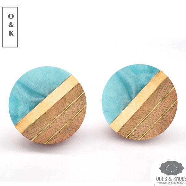 Multicoloured mango wood and resin drawer knob wooden aqua and gold cabinet knob turquoise and gold wood drawer knobs sets of 2/4/6/8/10