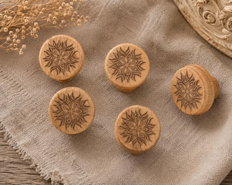 Mandala mango wood drawer knob wooden knob cabinet knob wood drawer knobs sets of 6