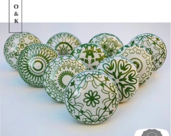 Mandala green and white mosaic drawer knob ceramic cabinet knob wardrobe handles cabinet handle pull set of 2/4/6/8/10/12/14/16/18/20/22/24