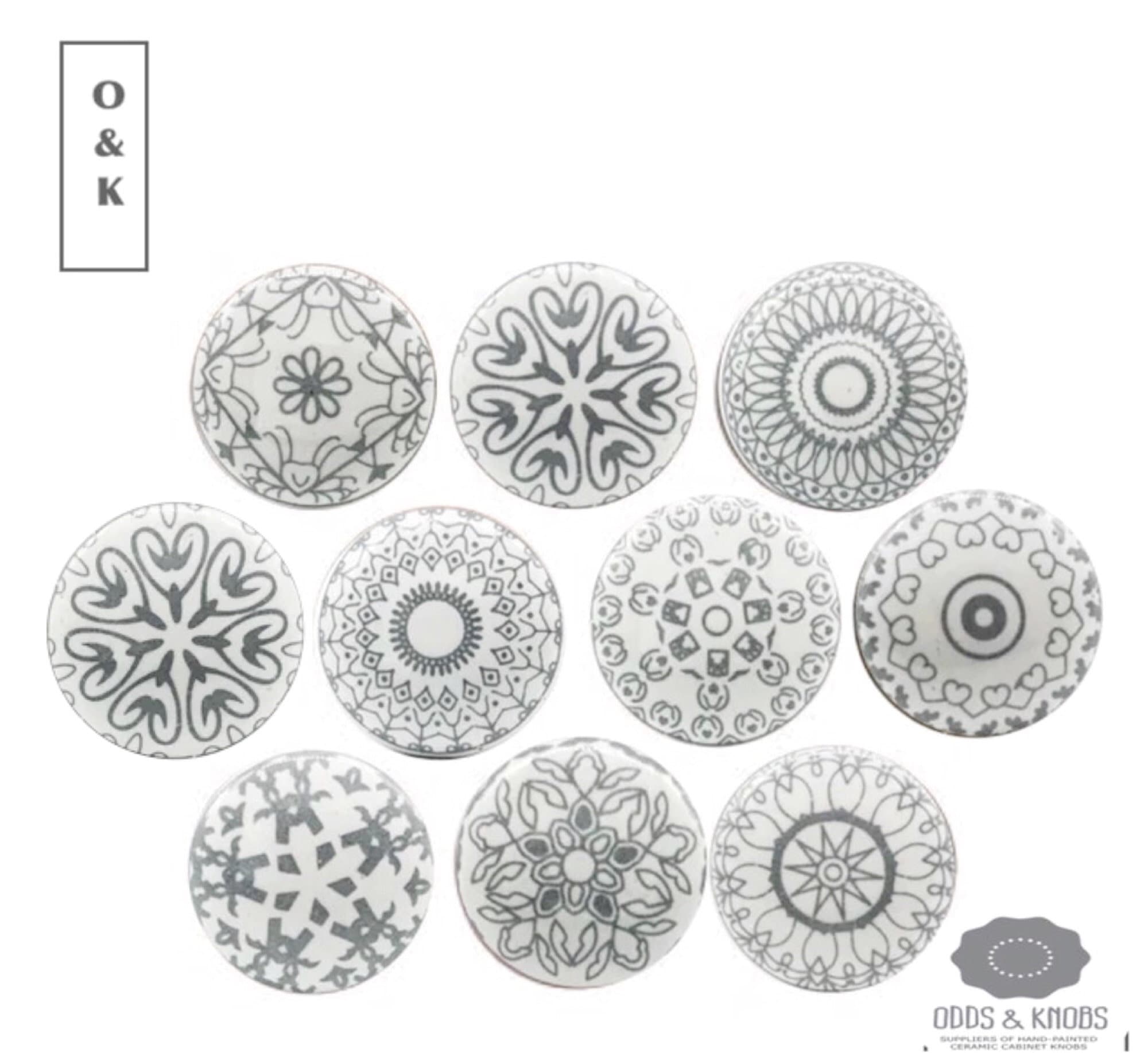 Mandala Grey and White Assorted Ceramic Drawer Knobs Mosaic