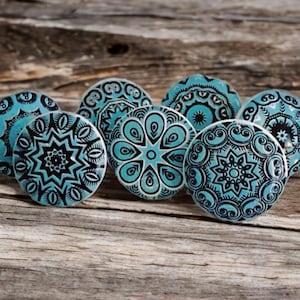 Mandala turquoise drawer knob mosaic teal aqua ceramic cabinet knob wardrobe handle cabinet handle sets of 2/4/6/8/10/12/14/16/18/20/22/24