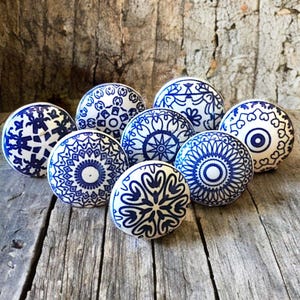 Mandala blue and white ceramic drawer knob mosaic cabinet knob wardrobe handle cabinet handle pull sets of 2/4/6/8/10/12