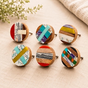 Multicoloured mango wood and resin drawer knob wooden cabinet knob chartreuse lime yellow turquoise drawer knobs sets of 2/4/6/8/10