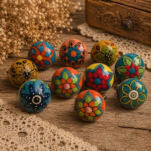 Floral multicoloured drawer knob hand painted ceramic knob cabinet wardrobe handles cabinet handles knobs and pulls sets of 2/4/6/8/10