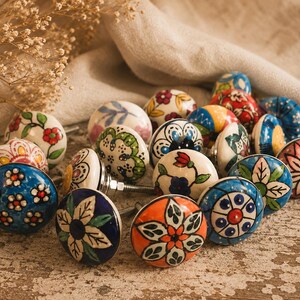 Floral multicoloured drawer knob ceramic knob cabinet knob wardrobe handle cabinet handles knobs pull set of 2/4/6/8/10/12/14/16/18/20/22/24