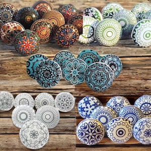SECONDS- ceramic drawer knob mosaic knob mandala knobs blue green pink teal multicoloured cabinet knob cabinet handles set of 2/4/6/8/10/12