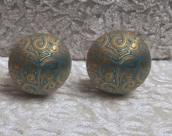 モロッコ風渦巻き真鍮製引き出しノブ、青と金の真鍮製ノブ、キャビネットノブ、ワードローブハンドル、キャビネットハンドル、ノブと引き手、2/4/6個セット