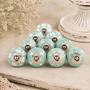 sage green dresser knobs Indian Shelf Ceramic Cabinet Hardware Sage Green Dresser Set 25 Vintage Drawer  Pulls Decorative Kitchen Cupboard Handles