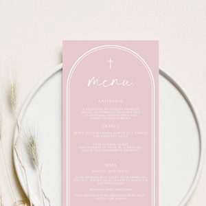 Pink Menu Template Baptism decor, Modern Pink arch baptism Menu, Christening menu Printable, Baptism menu Digital Download, Editable menu