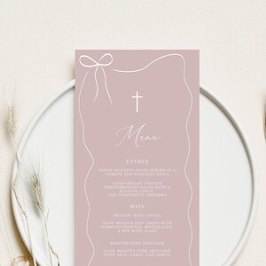 Dusty Pink Menu Template, Baptism Menu, Menu Place Card Dinner Menu, Baptism menu Printable Download, Editable Pink Menu Baptism