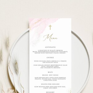 Pink Menu Template add Guest Names, Baptism Menu, Menu Place Card Dinner Menu, Baptism menu Printable Download, Editable Pink Menu Baptism