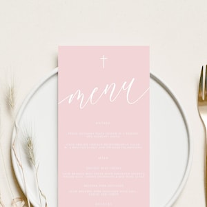 Pink Menu Template add Guest Names, Modern Wedding Place Card Dinner Menu,  Printable, Digital Download, Editable