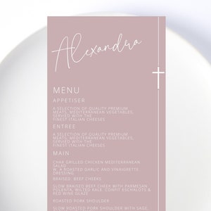 Dusty Pink Menu Template add Guest Names, Modern Wedding Place Card Dinner Menu,  Printable, Digital Download, Editable Dusty Pink Rose
