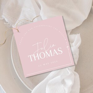 Pink Tag cross Baptism Bonbonniere Printable Tag ,Thank You Tags simple, DIY Printable , Digital Editable tag