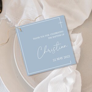 Dusty Blue Baptism Tag, Bonbonniere Printable Tag ,Thank You Tags simple, DIY Printable , Digital Editable Invitation, thank you for joining