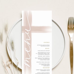 Blush Pink Menu Template add Guest Names, Modern Baptism Place Card Dinner Menu,  Printable baptism decor, baptism menu Digital Download