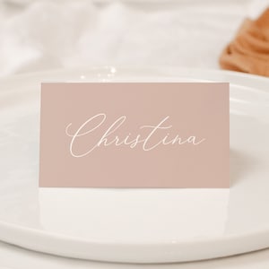 Dusty Pink Editable Place Card Template, 3.5x2" Folded, Simple script font , DIY Printable  card