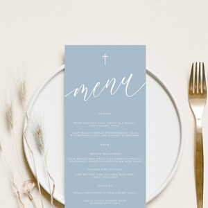Dusty Blue Menu Template, Blue Menu, Modern Menu Printable Wedding Dinner Menu, Baptism Menu