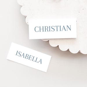 Blue  Place Cards Template, Dusty Blue Place Cards, Editable Place Cards Name, Baptism Place card blue flat, Baptism placecards Dusty Blue