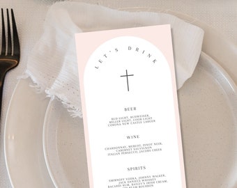 Girl Baptism Drinks Menu Template, Girl Christening Menu, Pink Arch Modern Baptism drinks menu girl, Baptism drinks Menu Template Printable