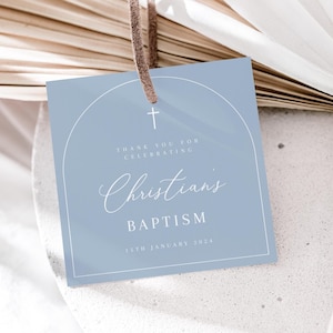 Dusty Blue Baptism Tag, Bonbonniere Printable Tag ,Thank You Tags simple, DIY Printable Digital Editable Baptism thank you for joining tag