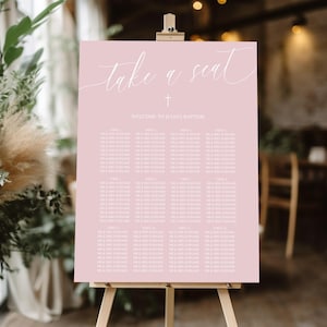 Pink baptism Seating POSTER template, girl baptism welcome sign, baptism seating plan, printable pink  christening sign