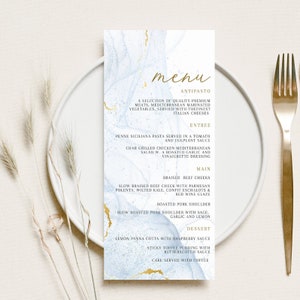 Blue Baptism Menu, Dusty Blue Christening Menu, Religious Menu for baptism decor, Blue menu with cross, "4 x 9" DIY Printable menu add name