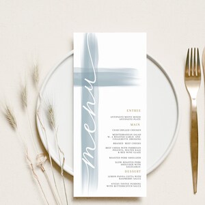 Blue Baptism Menu Template, Dusty Blue Menu, Christening Menu, Baptism Dinner Menu, Baptism Menu table decor for Baptism, Blue Christening