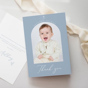 Boy Baptism PHOTO thank you card, Christening Thank you , Dusty Blue card, Boys Blue Thank you card, Blue Thank you for celebrating baptism