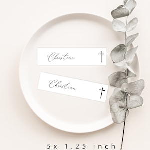 Place Cards Template, Black thin Place Cards, Editable Place Cards Name, Baptism Place card thin flat place card, thin Placecards with cross
