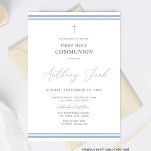 First Holy Communion Invitation boy, Modern First Holy Communion Invite boy, Dusty blue First Holy Communion Invite, Boy Blue Invite digital
