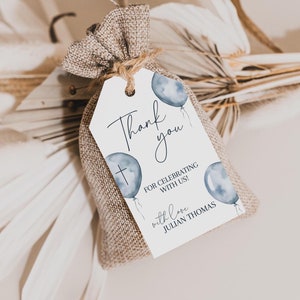 Blue Baptism Tag, Bonbonniere Printable Tag ,Thank You Tags simple, First Birthday and Baptism favor tag, Balloons thank you for joining us!