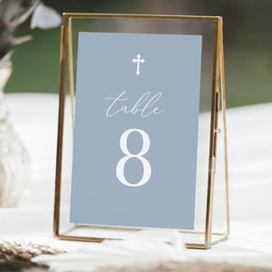 Blue baptism Table Number, Orthodox cross Blue baptism decor number, table decorations DIY Printable Digital Editable Baptism table number