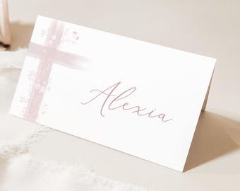 Pink Flower Editable Place Card Template, 3.5x2" Folded, Simple placecard, DIY Printable  card ,Editable Pink vintage floral