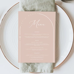 Dusty Pink Menu Template add Guest Names, Modern Baptism Place Card Dinner Menu,  Printable, Digital Download, Editable