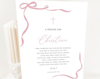 Pink baptism prayer sign template,  Pink prayer sign for girl, printable baptism gift, editable baptism prayer, custom girl baptism, Prayer