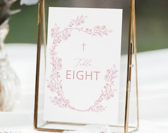 Table Numbers, Christening Table Numbers, Floral Table Numbers, Baptism Table Number Template, Wildflower Printable Table Numbers Baptism