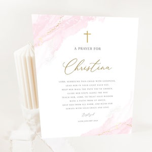 Pink baptism prayer sign template,  Pink prayer sign for girl, printable baptism gift, editable baptism prayer, custom girl baptism, Prayer