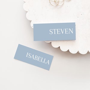 Blue  Place Cards Template, Dusty Blue Place Cards, Editable Place Cards Name, Baptism Place card blue flat, Baptism placecards Dusty Blue