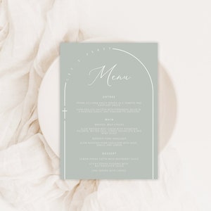 Sage Green Arch Menu Template add Guest Names, Modern Wedding Place Card Dinner Menu,  Printable, Digital Download, Editable